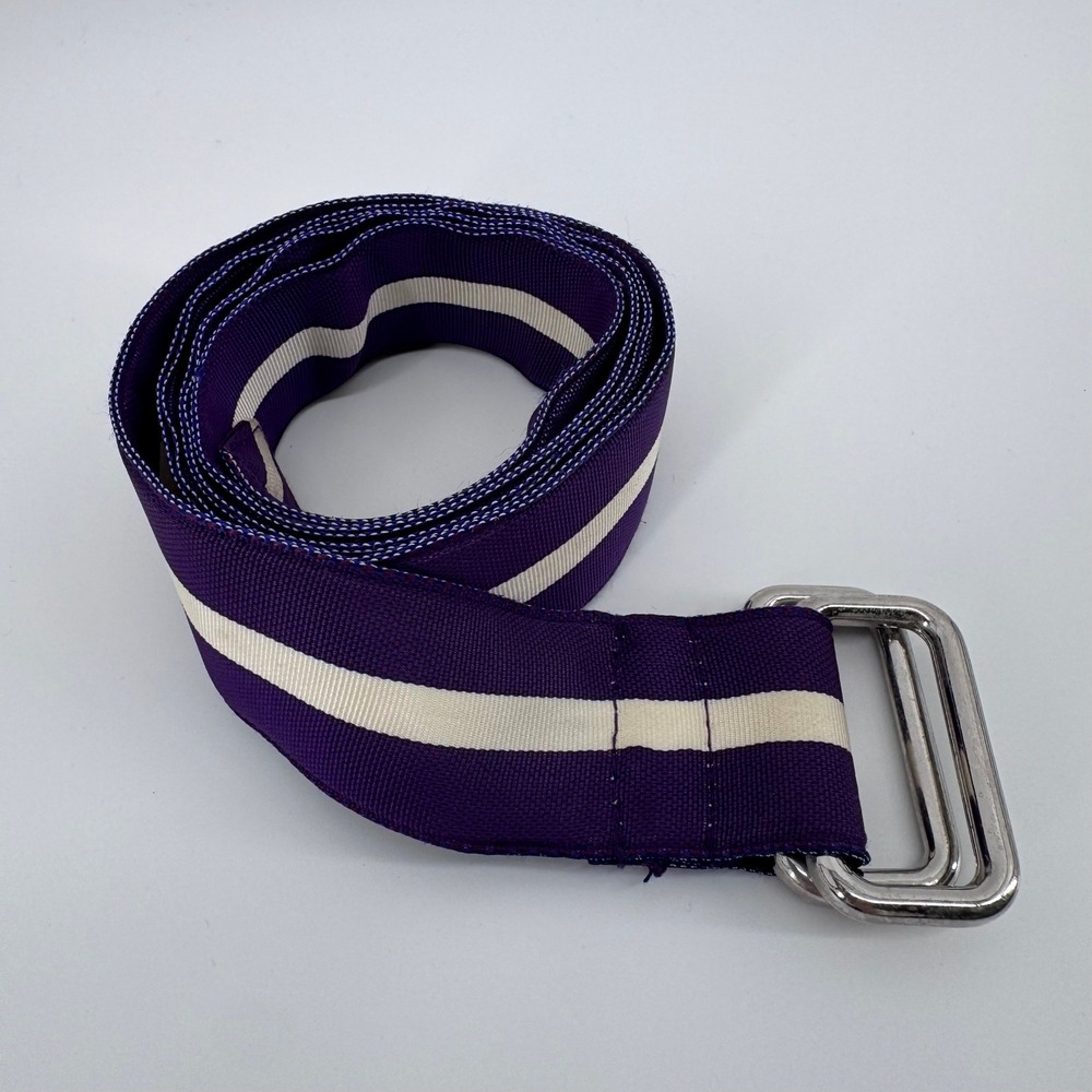 Vintage J Crew D Ring Ribbon Belt Mens S/M (41" Long) Purple Striped Preppy Ivy